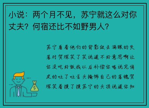 小说：两个月不见，苏宁就这么对你丈夫？何宿还比不如野男人？
