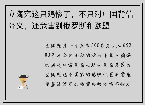 立陶宛这只鸡惨了，不只对中国背信弃义，还危害到俄罗斯和欧盟